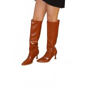 NEW LET'S SEE STYLE reptile print high boots in brown